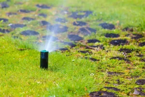 Sprinkler System Repair by Sprinkler Fix Team in a green lawn
